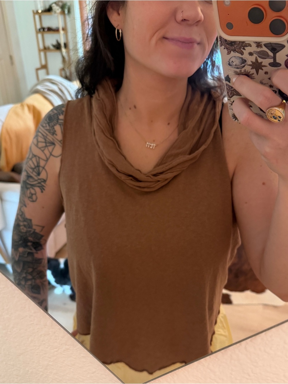 Brown Sleeveless Cowl Neck Women's Top